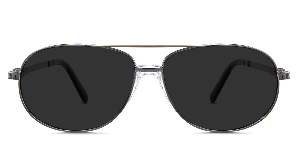  Dax black tinted Standard Solid sunglasses in the Woodsmoke variant - it's a metal aviator-shaped frame with a flat top bar and a clear built-in nose pad.