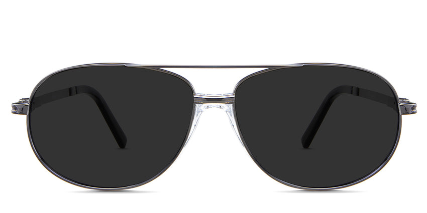 Dax black tinted Standard Solid sunglasses  in the Rhino variant - It's an aviator-shaped metal frame with a flat, long temple arm.