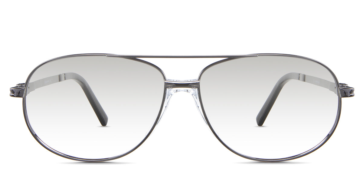 Dax black tinted Gradient glasses in the Rhino variant - It's an aviator-shaped metal frame with a flat, long temple arm.