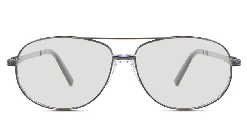Dax black tinted Standard Solid glasses  in the Rhino variant - It's an aviator-shaped metal frame with a flat, long temple arm.