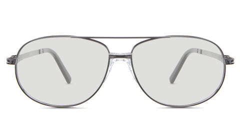 Dax black tinted Standard Solid glasses  in the Rhino variant - It's an aviator-shaped metal frame with a flat, long temple arm.