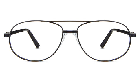 Dax eyeglasses in the woodsmoke variant - is an aviator-shaped frame in black.