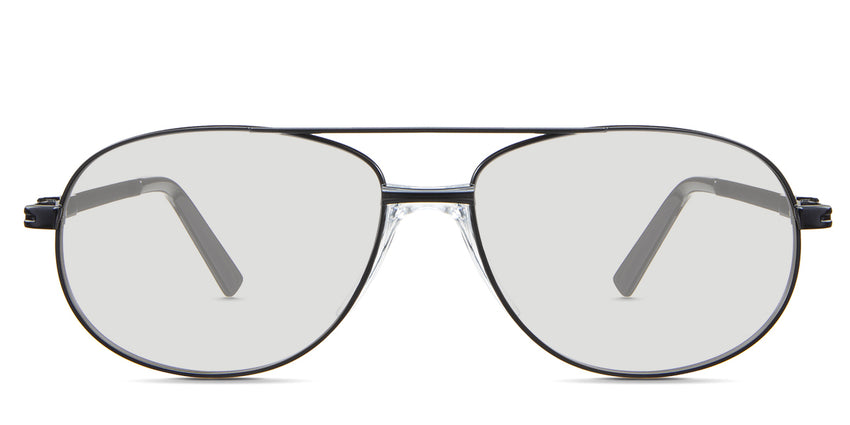 Dax black tinted Standard Solid glasses  in the Woodsmoke variant - it's a metal aviator-shaped frame with a flat top bar and a clear built-in nose pad.