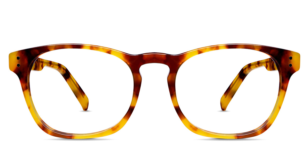 Delevan eyeglasses in the forsythia variant - is a high keyhole nose bridge.