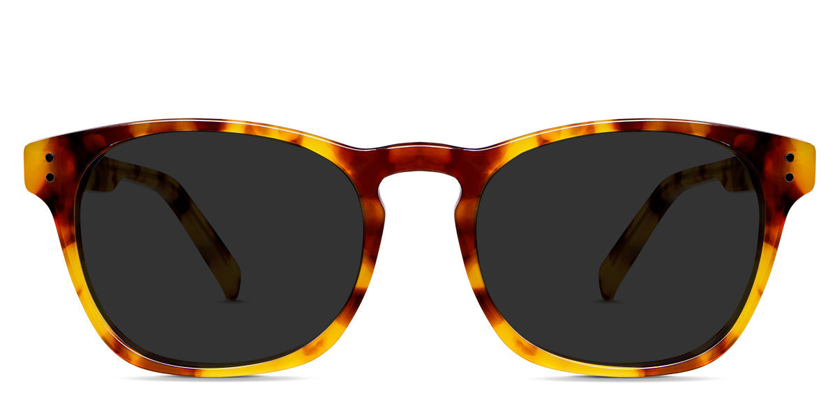 Delevan Gray Polarized glasses in the Forsythia variant -  it's an acetate oval frame with a high keyhole nose bridge.