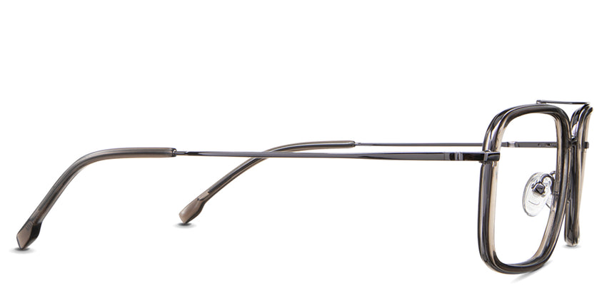 Dendro Eyeglasses in cassian variant - have a slim metal temple arm and acetate tips.