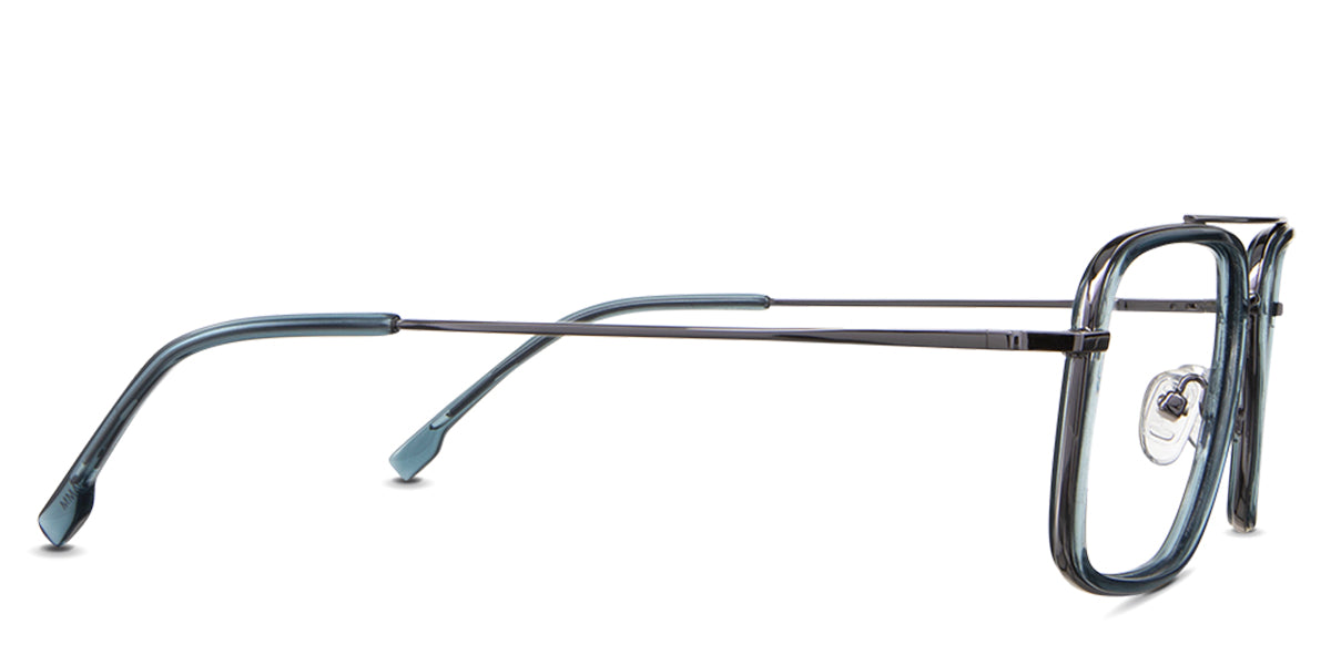 Dendro Eyeglasses in noir variant - has thin temple arm in gun metal color 
