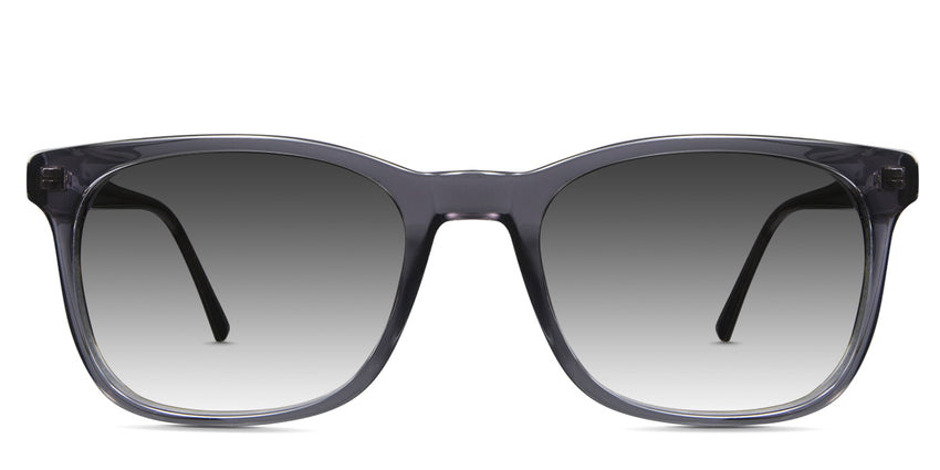 Dex black tinted Gradient sunglasses in sooty variant - it's a square full-rimmed frame with a skinny temple.