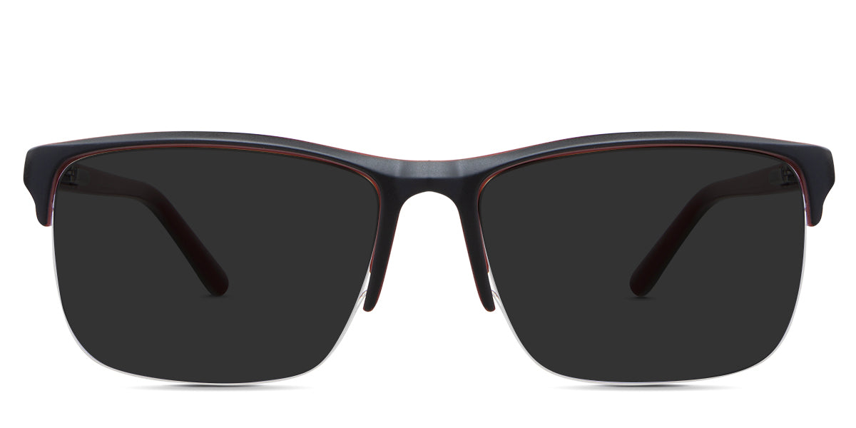 Dillon black tinted Standard Solid in the Garnet variant - it's a rectangular half-rimmed acetate frame with a built-in nose pad.