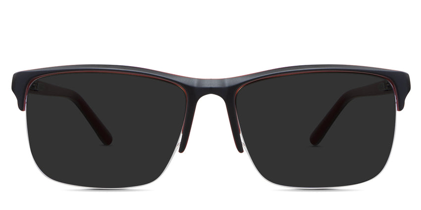 Dillon black tinted Standard Solid in the Garnet variant - it's a rectangular half-rimmed acetate frame with a built-in nose pad.