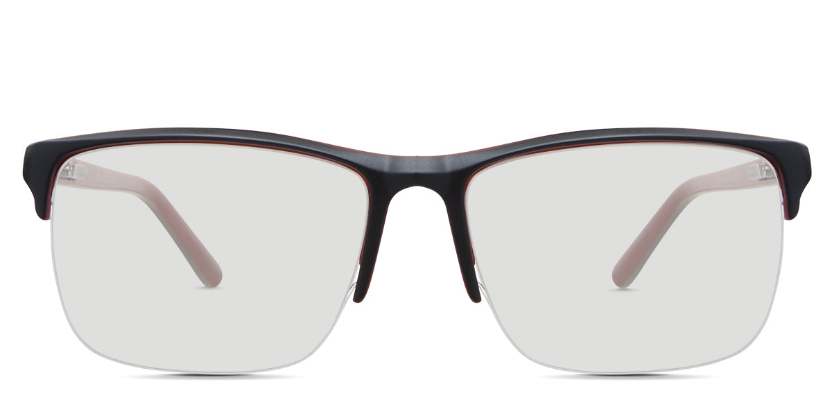 Dillon black tinted Standard Solid glasses in the space variant - it's a half-rimmed acetate rectangular frame with a built-in nose pad