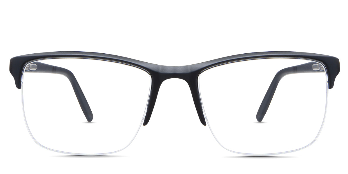Dillon Eyeglasses in the space variant - it's a rectangular frame with a built-in nose pad.
