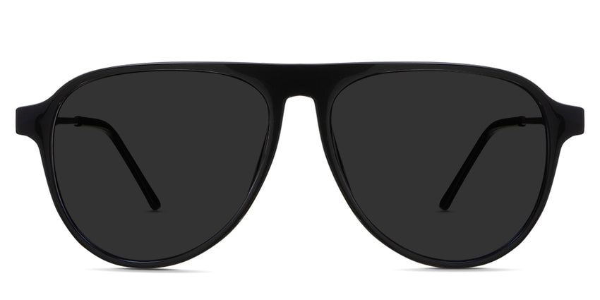 Ebon black tinted Standard Solid sunglasses in Midnight variant - it's a black full rimmed frame and it's an aviator shaped frame with a high nose bridge.