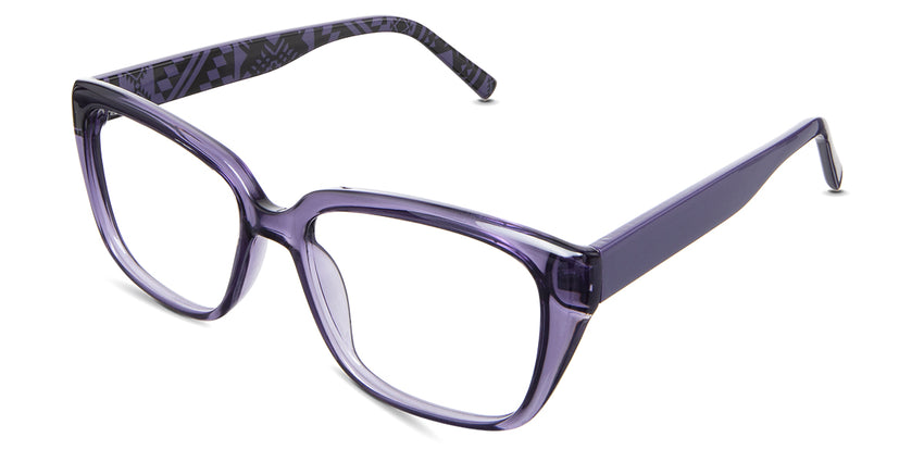 Elaina eyeglasses in the alliums variant - it's a medium to wide acetate frame.