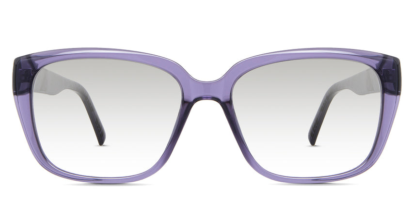 Elaina black Gradient in the alliums variant - is a medium to wide full-rimmed acetate frame with broad pattered temples.