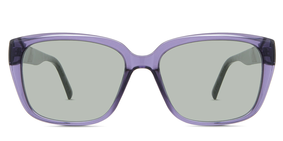 Elaina Green Standard Solid in the alliums variant - is a medium to wide full-rimmed acetate frame with broad pattered temples.