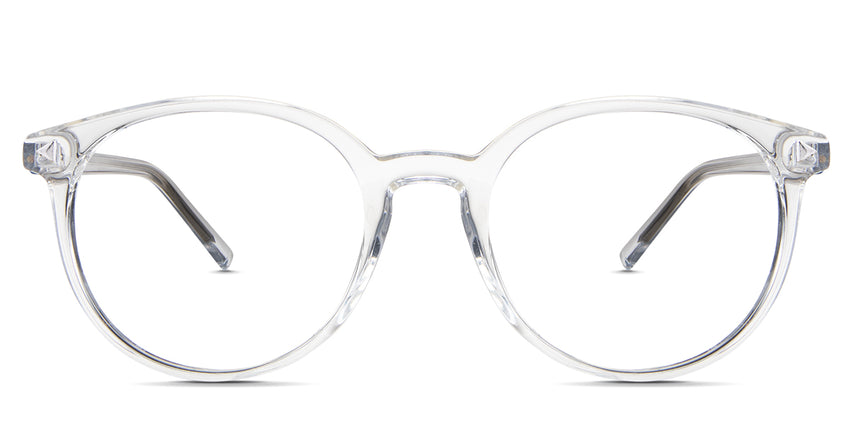 Elex eyeglasses in the crystal variant - it's a medium size frame in a round shape.
