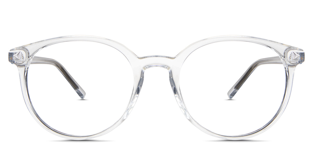 Elex eyeglasses in the crystal variant - it's a medium size frame in a round shape.