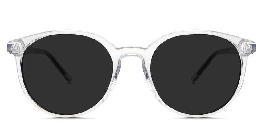 Elex gray Polarized in the Crystal variant - is a round medium-size frame with triangle decorative rivet embosses at the end piece and has a slim temple.