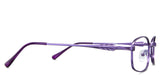 Elie Eyeglasses in the eggplant - have a metal temple arm and acetate temple tips.