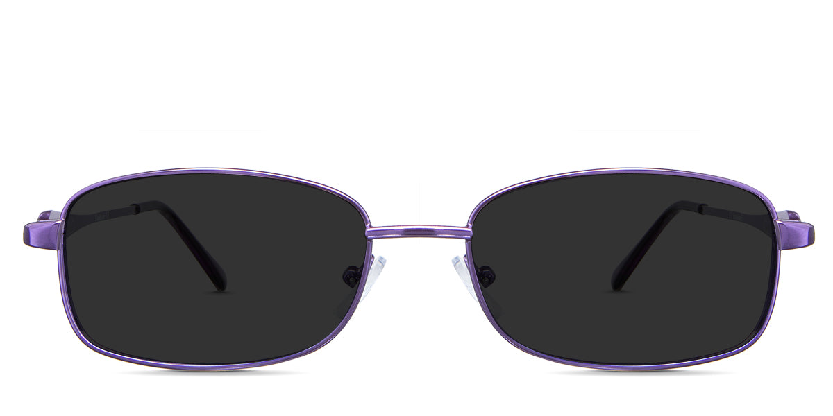 Elie black tinted Standard Solid sunglasses in the Eggplant - are metal frames in purple and have a flat nose bridge and a silicon adjustable nose pad.