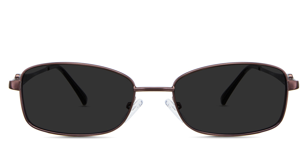 Elie black tinted Standard Solid sunglasses in the Eggplant - are metal frames in purple and have a flat nose bridge and a silicon adjustable nose pad.
