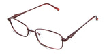 Elie eyeglasses in the burgundy variant - it's a thin, rectangular, oval-shaped frame.