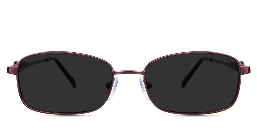 Elie Gray Polarized in the Burgundy variant - it's a thin, rectangular, oval-shaped metal frame with silicone adjustable nose pads.