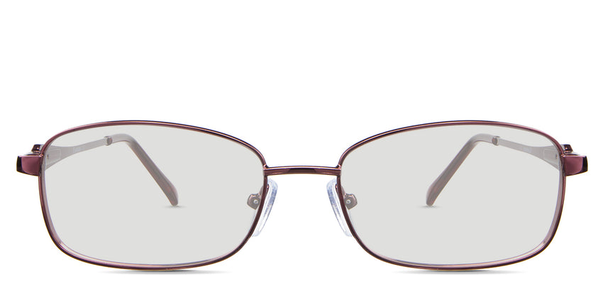 Elie black tinted Standard Solid in the Burgundy variant - it's a thin, rectangular, oval-shaped metal frame with silicone adjustable nose pads.