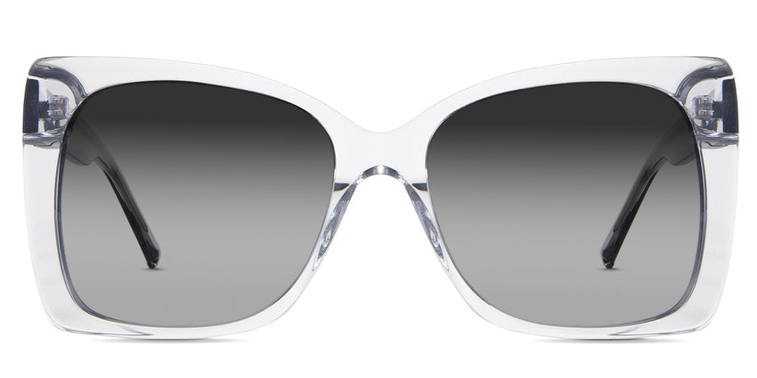 Ella black tinted Gradient  sunglasses in the  Harbor variant - is a transparent square oversized frame with a broad temple arm.