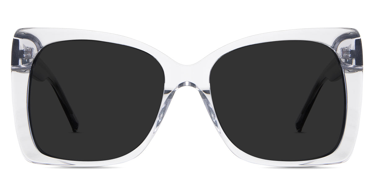 Ella Gray Polarized in the  Harbor variant - is a transparent square oversized frame with a broad temple arm.