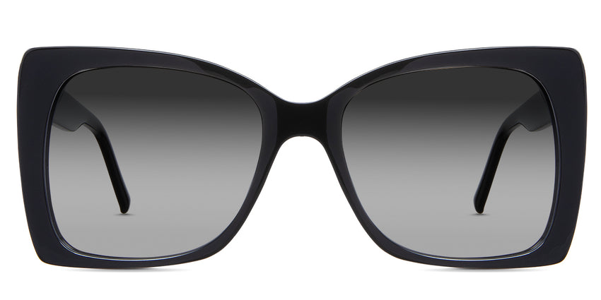 Ella black tinted Gradient  sunglasses in the Licorice variant - is an acetate frame with an 18mm width nose bridge and a decorative metal connecting the hinge to the arm.