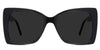 Ella black tinted Standard Solid sunglasses in the Licorice variant - is an acetate frame with an 18mm width nose bridge and a decorative metal connecting the hinge to the arm.