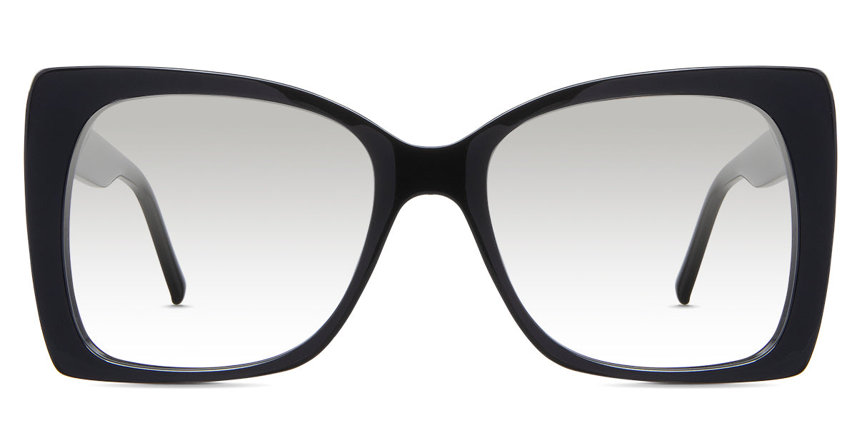 Ella black tinted Gradient  glasses in the Licorice variant - is an acetate frame with an 18mm width nose bridge and a decorative metal connecting the hinge to the arm.