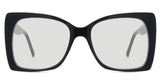 Ella black tinted Standard Solid glasses in the Licorice variant - is an acetate frame with an 18mm width nose bridge and a decorative metal connecting the hinge to the arm.