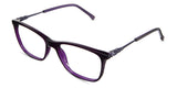Elle eyeglasses in the amethyst variant - have an acetate rim and a metal temple.