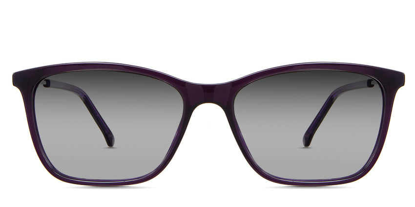Elle black tinted Gradient sunglasses in the amethyst variant - it's a rectangular frame with an acetate rim and a metal temple.