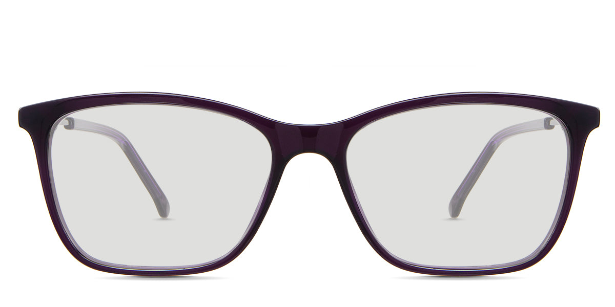 Elle black tinted Standard Solid glasses in the amethyst variant - it's a rectangular frame with an acetate rim and a metal temple.