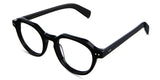 Ellis Eyeglasses in midnight variant - the extended end piece in front has rivets design 