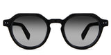 Ellis black tinted Gradient sunglasses in midnight variant - is a narrow acetate frame with 48mm width and 145mm medium thick temple arm . The extended end pieces in front have rivets design 