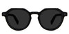 Ellis black Sunglasses Standard Solid in midnight variant - is a narrow acetate frame with 48mm width and 145mm medium thick temple arm . The extended end pieces in front have rivets design 