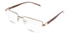 Elm Eyeglasses in the camelus variant - have a gold metal rim and a brown acetate arm.