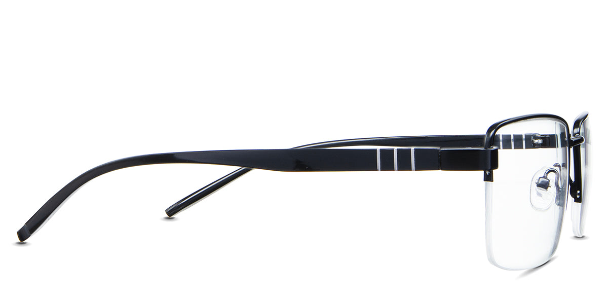 Elm Eyeglasses in the cemani variant - have an acetate arm with a metal stripe pattern.