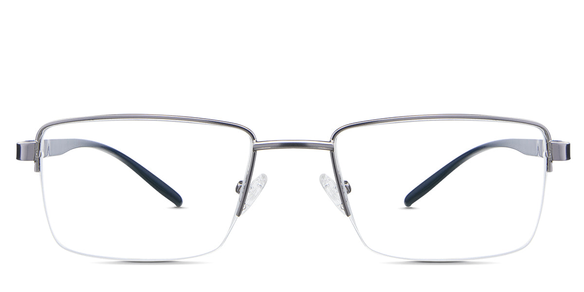 Elm Eyeglasses in the camelus variant - it's a half-rimmed frame with a wide viewing lens.