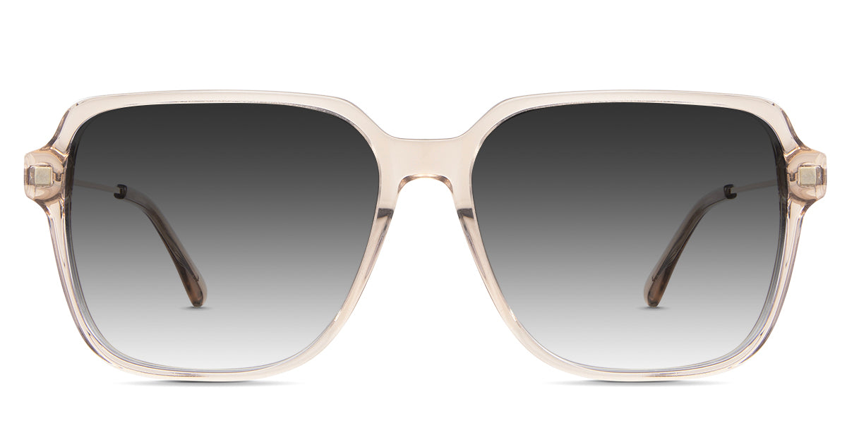 Elma black tinted Gradient sunglasses in noisette variant - it's a square transparent frame with an acetate rim and metal temple arm.