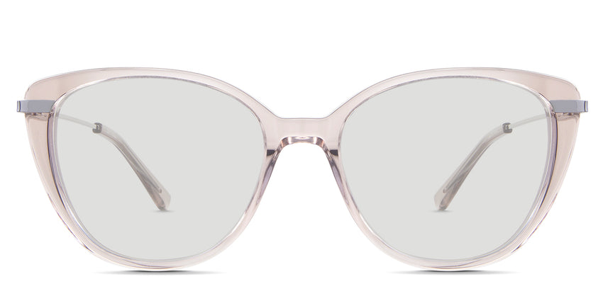 Elora black tinted Standard Solid sunglasses in morganite variant - is a combination of round and cat eye frame shapes.