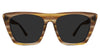 Eudora Gray Polarized in ember variant - is a full-rimmed frame with a flat on the top and a broad end piece with a high nose bridge and built-in nose pad.