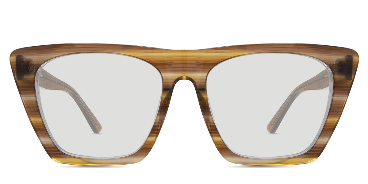 Eudora black tinted Solid glasses in ember variant - is a full-rimmed frame with a flat on the top and a broad end piece with a high nose bridge and built-in nose pad.
