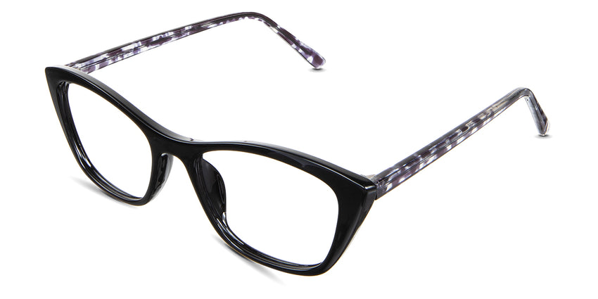 Evie eyeglasses in the asphalt variant - have a U-shaped nose bridge.