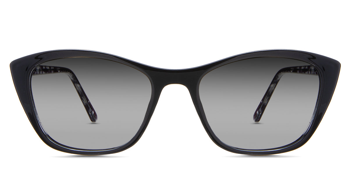 Evie black tinted Gradient sunglasses in the Asphalt variant - is a cat-eye frame with a U-shaped nose bridge and a slim temple arm.